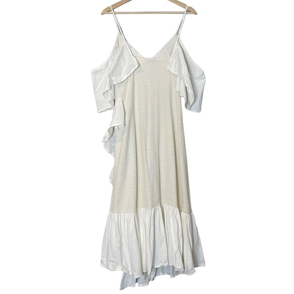 Zara Rustic Ruffled Knit Midi Dress Size M Mixed Media Gauze Flutter White Boho - Picture 3 of 14
